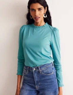 Oberteile | T-shirts & Tops | Boden Superweiches Oberteil mit Rüschendetail-Blau Gras BlauGras