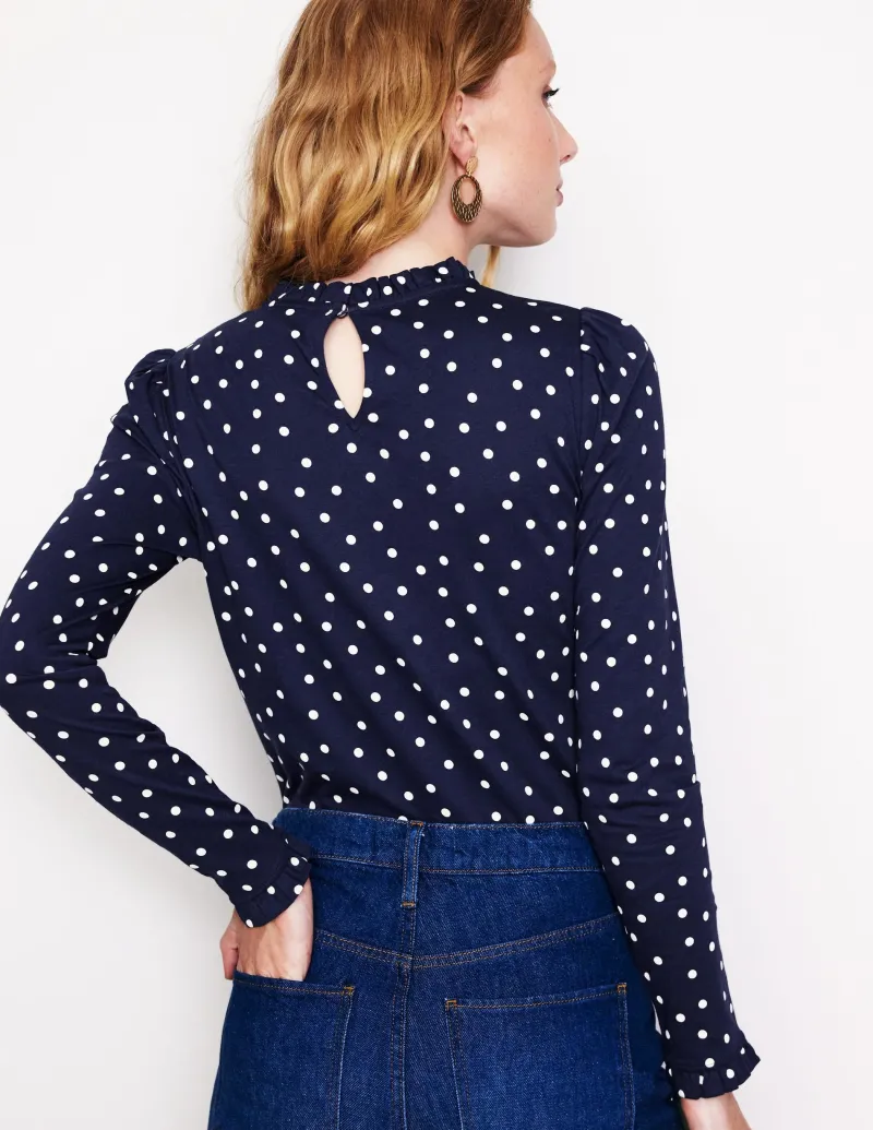 Oberteile | T-shirts & Tops | Boden Superweiches Oberteil mit Rüschendetail-Französisches Marineblau, Einzelne Punkte FranzösischesMarineblau,EinzelnePunkte