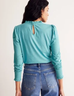 Oberteile | T-shirts & Tops | Boden Superweiches Oberteil mit Rüschendetail-Blau Gras BlauGras
