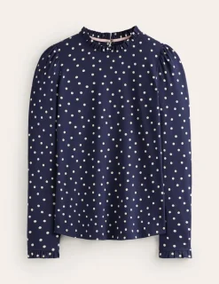 Oberteile | T-shirts & Tops | Boden Superweiches Oberteil mit Rüschendetail-Französisches Marineblau, Einzelne Punkte FranzösischesMarineblau,EinzelnePunkte