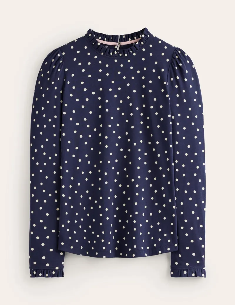 Oberteile | T-shirts & Tops | Boden Superweiches Oberteil mit Rüschendetail-Französisches Marineblau, Einzelne Punkte FranzösischesMarineblau,EinzelnePunkte