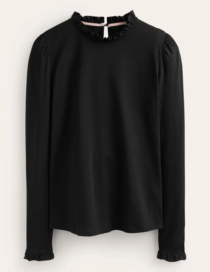 Oberteile | T-shirts & Tops | Boden Superweiches Oberteil mit Rüschendetail- Schwarz