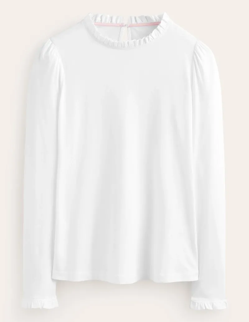 Oberteile | T-shirts & Tops | Boden Superweiches Oberteil mit Rüschendetail- Weiß