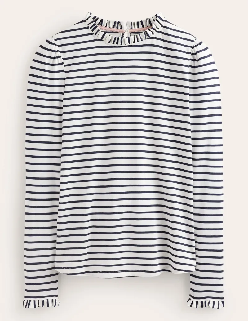 Oberteile | T-shirts & Tops | Boden Superweiches Oberteil mit Rüschendetail-Naturweiß/Marineblau Streifen Naturweiß/MarineblauStreifen