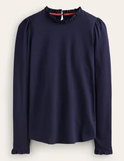 Oberteile | T-shirts & Tops | Boden Superweiches Oberteil mit Rüschendetail- Marineblau