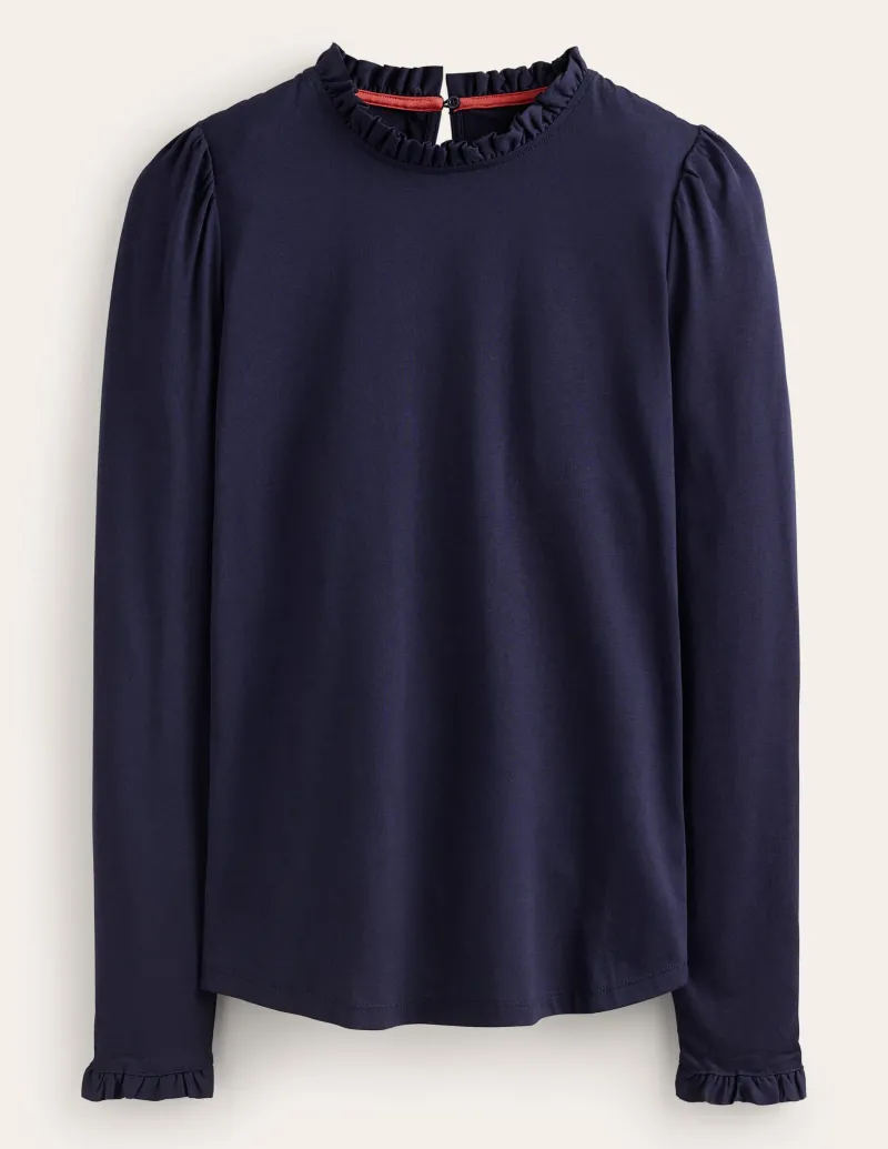 Oberteile | T-shirts & Tops | Boden Superweiches Oberteil mit Rüschendetail- Marineblau