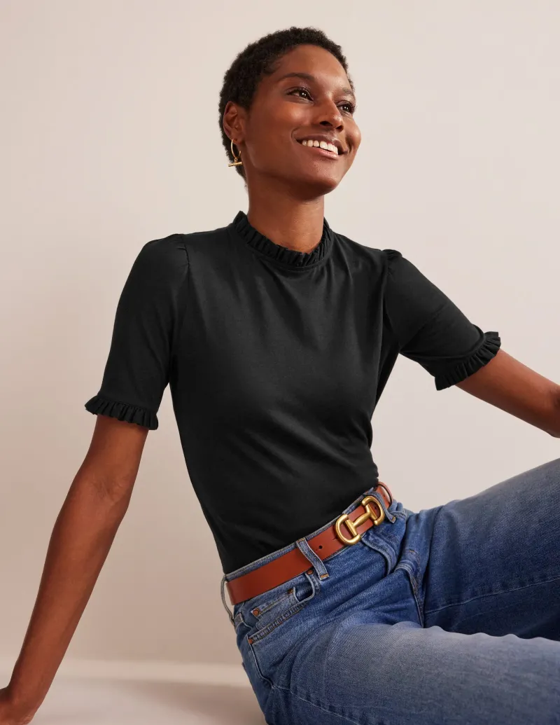 Nachtwäsche & Schlafanzüge | T-shirts & Tops | Boden Superweiches T-Shirt mit Rüschendetail- Schwarz