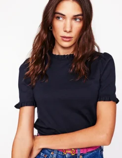 Nachtwäsche & Schlafanzüge | T-shirts & Tops | Boden Superweiches T-Shirt mit Rüschendetail-Aqua Marine Marl AquaMarineMarl