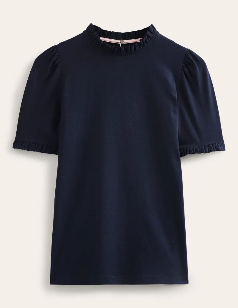 Nachtwäsche & Schlafanzüge | T-shirts & Tops | Boden Superweiches T-Shirt mit Rüschendetail-Aqua Marine Marl AquaMarineMarl