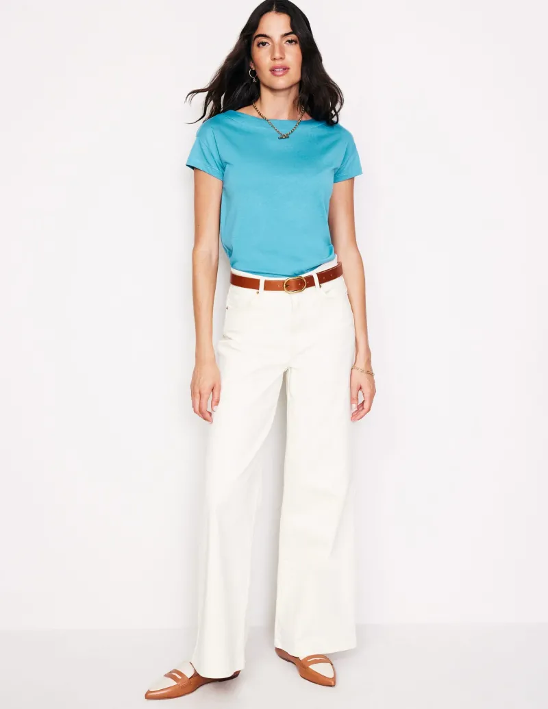 Oberteile | T-shirts & Tops | Boden Superweiches T-Shirt mit U-Boot-Ausschnitt-Blau Gras BlauGras