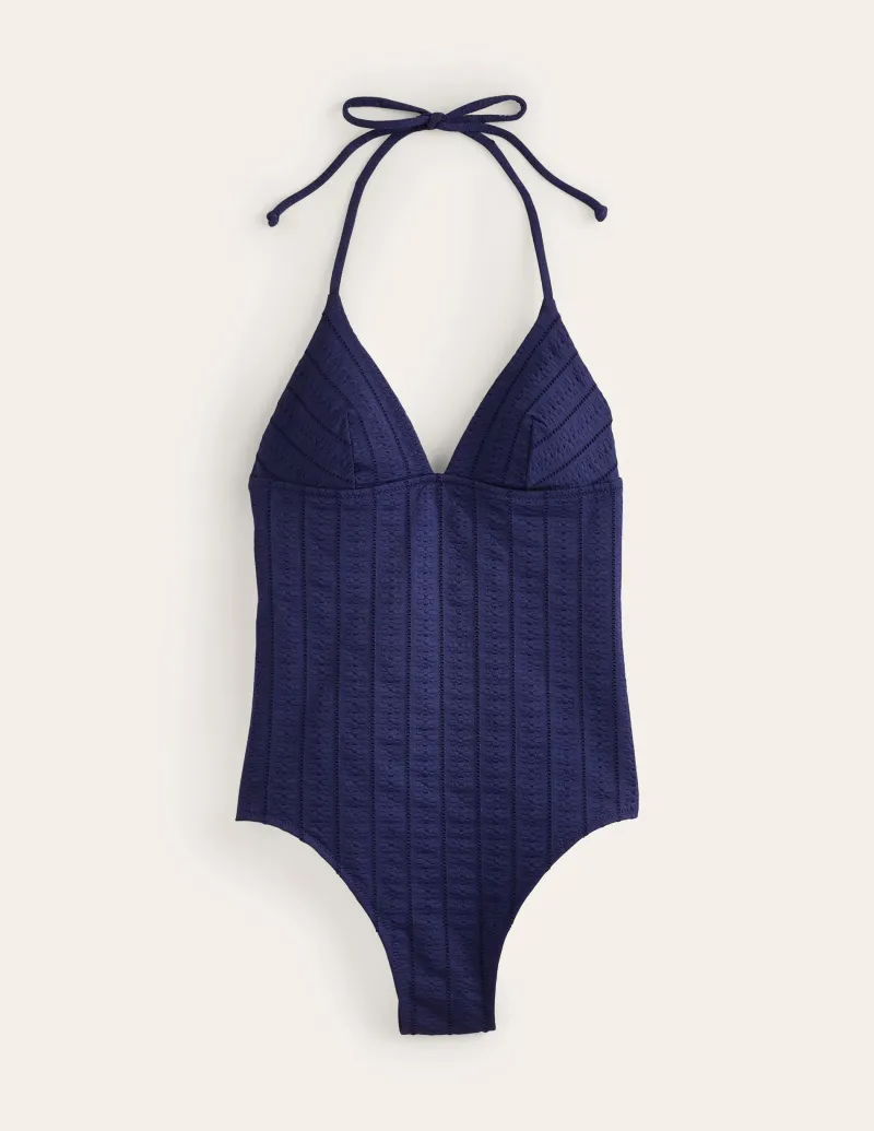 Bademode | Boden Symi Badeanzug zum Binden-Marineblau Floral texturiert MarineblauFloraltexturiert