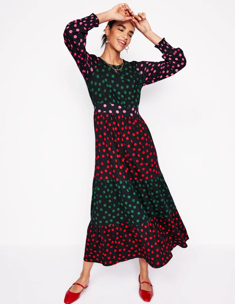 Kleider & Jumpsuits | Midi | Boden Tabitha Gestuftes Jerseykleid-Bunt, Abstrakte Punkte Bunt,AbstraktePunkte