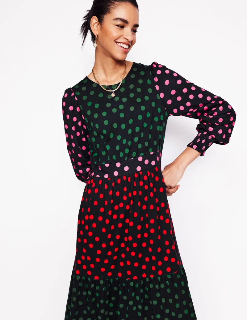 Kleider & Jumpsuits | Midi | Boden Tabitha Gestuftes Jerseykleid-Bunt, Abstrakte Punkte Bunt,AbstraktePunkte