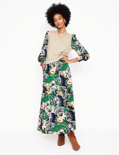 Kleider & Jumpsuits | Midi | Boden Tabitha Gestuftes Jerseykleid-Grün, Botanik-Paisley Grün,Botanik-Paisley