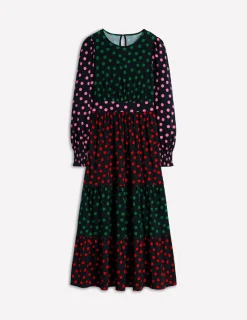 Kleider & Jumpsuits | Midi | Boden Tabitha Gestuftes Jerseykleid-Bunt, Abstrakte Punkte Bunt,AbstraktePunkte