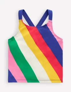 Bademode | Boden Tankini-Oberteil mit gekreuzten Rückenträgern-Bunt Regenbogen Swirl-Motiv BuntRegenbogenSwirl-Motiv