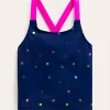 Bademode | Boden Tankini-Oberteil mit gekreuzten Rückenträgern-Marineblau Regenbogen Konfetti Punkte MarineblauRegenbogenKonfettiPunkte