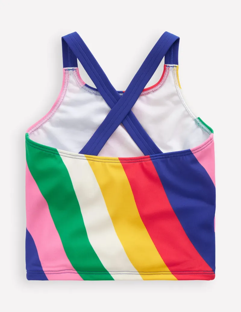 Bademode | Boden Tankini-Oberteil mit gekreuzten Rückenträgern-Bunt Regenbogen Swirl-Motiv BuntRegenbogenSwirl-Motiv