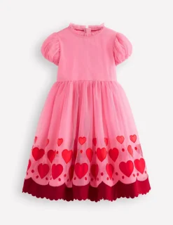 Kleider | Boden Tüllkleid mit Applikation am Saum-Kaugummirosa Herzen KaugummirosaHerzen