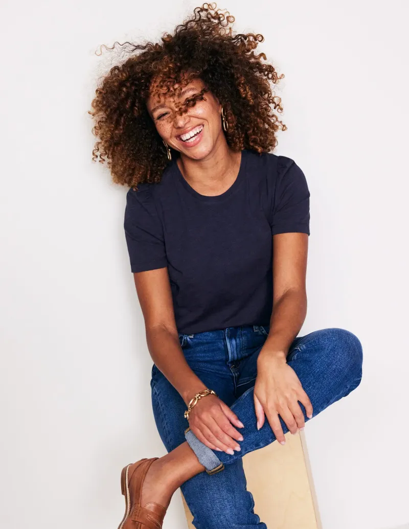 Nachtwäsche & Schlafanzüge | T-shirts & Tops | Boden T-Shirt aus Baumwolle mit Puffärmeln-Aqua Marine Marl AquaMarineMarl