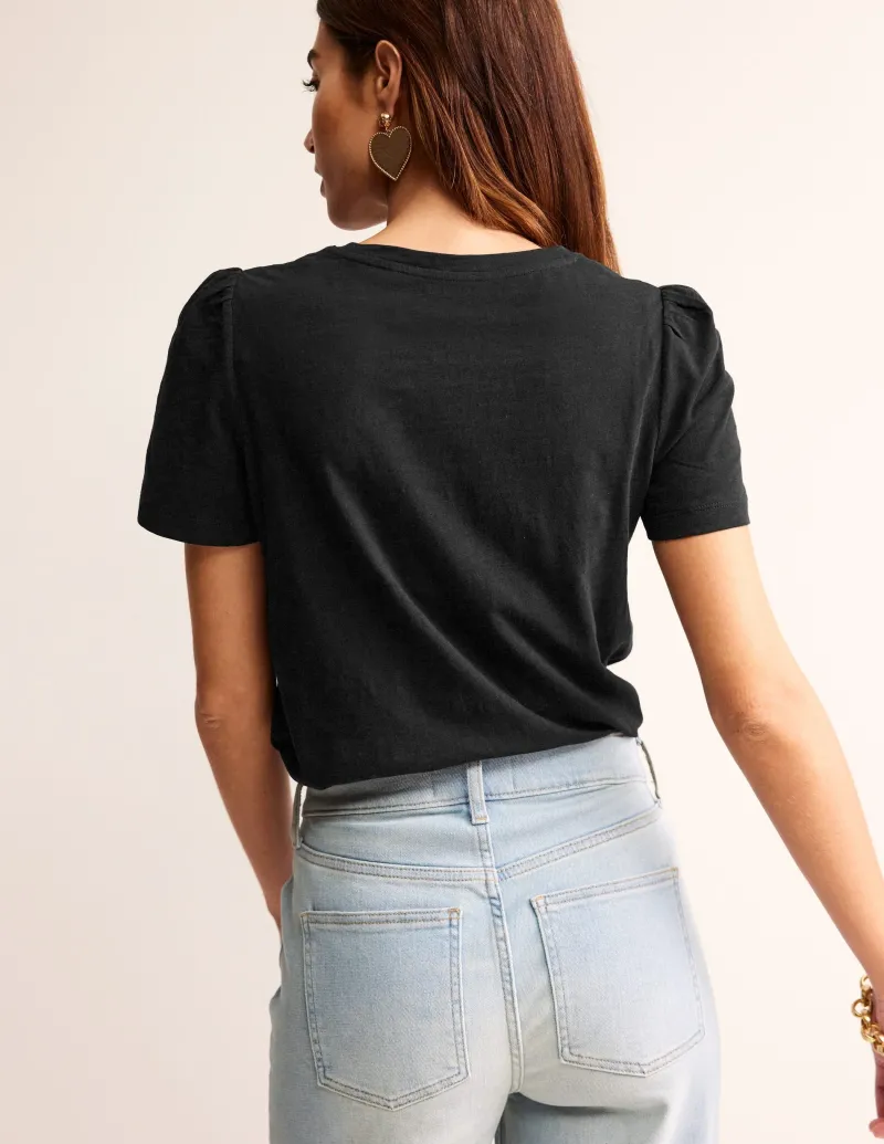 Nachtwäsche & Schlafanzüge | T-shirts & Tops | Boden T-Shirt aus Baumwolle mit Puffärmeln- Schwarz