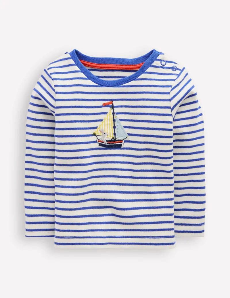 Oberteile & T-shirts | Boden T-Shirt mit Applikation für Jungen-Naturweiß und Blaureiher Streifen NaturweißundBlaureiherStreifen
