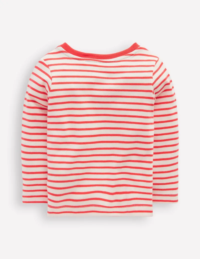 Oberteile & T-shirts | Boden T-Shirt mit Applikation für Jungen-Weiches Naturweiß und Marmeladenrot Streifen WeichesNaturweißundMarmeladenrotStreifen