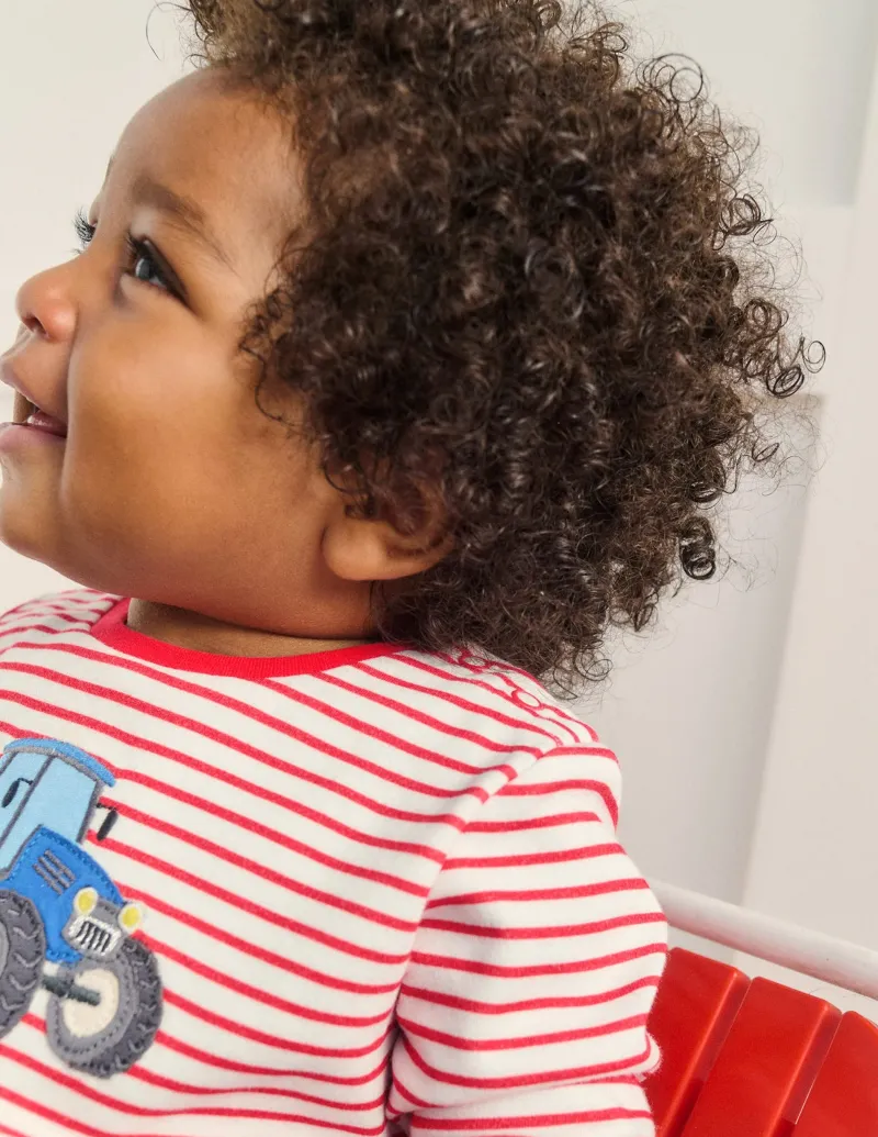 Oberteile & T-shirts | Boden T-Shirt mit Applikation für Jungen-Weiches Naturweiß und Marmeladenrot Streifen WeichesNaturweißundMarmeladenrotStreifen