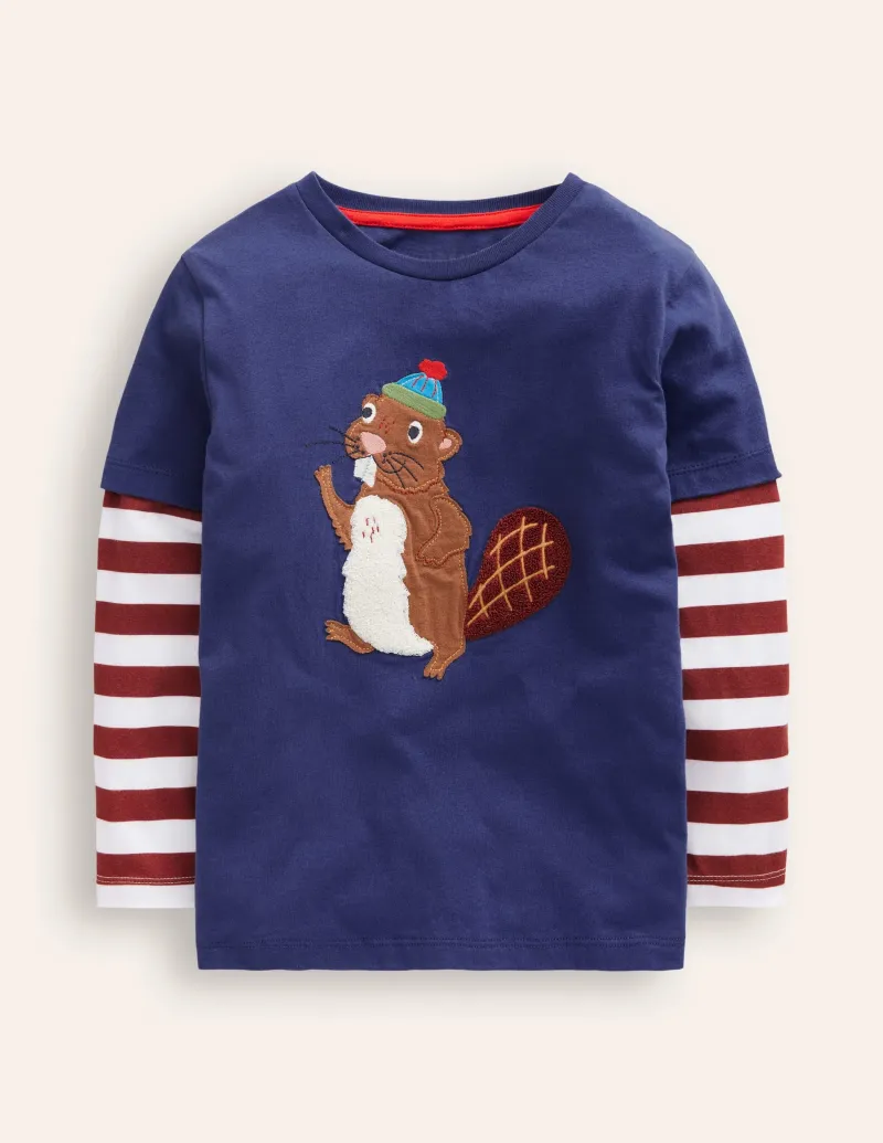 Oberteile & T-shirts | Boden T-Shirt mit Applikation im Lagenlook-Steuerbordblau Biber SteuerbordblauBiber