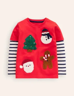Oberteile & T-shirts | Boden T-Shirt mit Applikation im Lagenlook-Mohnblumenrot Weihnachten MohnblumenrotWeihnachten