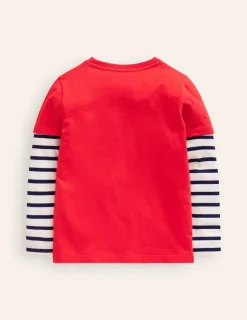 Oberteile & T-shirts | Boden T-Shirt mit Applikation im Lagenlook-Mohnblumenrot Weihnachten MohnblumenrotWeihnachten