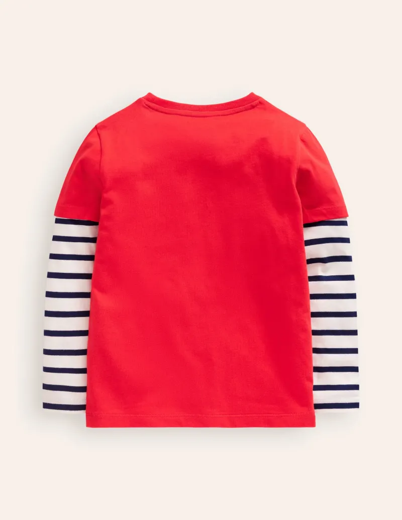 Oberteile & T-shirts | Boden T-Shirt mit Applikation im Lagenlook-Mohnblumenrot Weihnachten MohnblumenrotWeihnachten