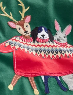 Oberteile & T-shirts | Boden T-Shirt mit Applikation im Lagenlook-Schmucksteingrün Festliche Tiere SchmucksteingrünFestlicheTiere