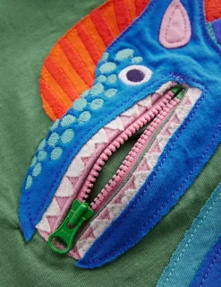 Oberteile & T-shirts | Boden T-Shirt mit Applikation und Reißverschlussdetail-Krötengrün Dinosaurier KrötengrünDinosaurier