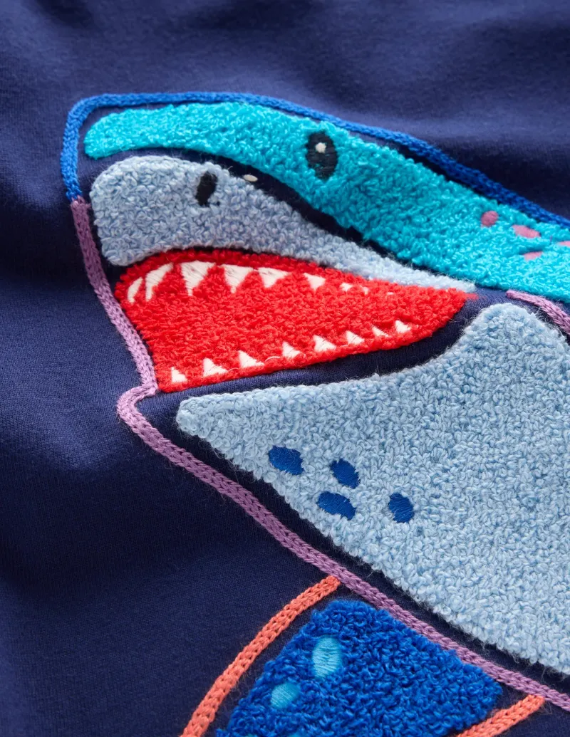 Oberteile & T-shirts | Boden T-Shirt mit Kreuzstich-Mittelalterliches Blau Hai MittelalterlichesBlauHai