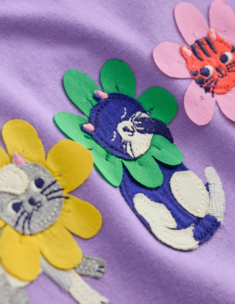 Oberteile & T-shirts | Boden T-Shirt mit Puffärmeln und Applikation-Asternlila Blumen Katzen AsternlilaBlumenKatzen