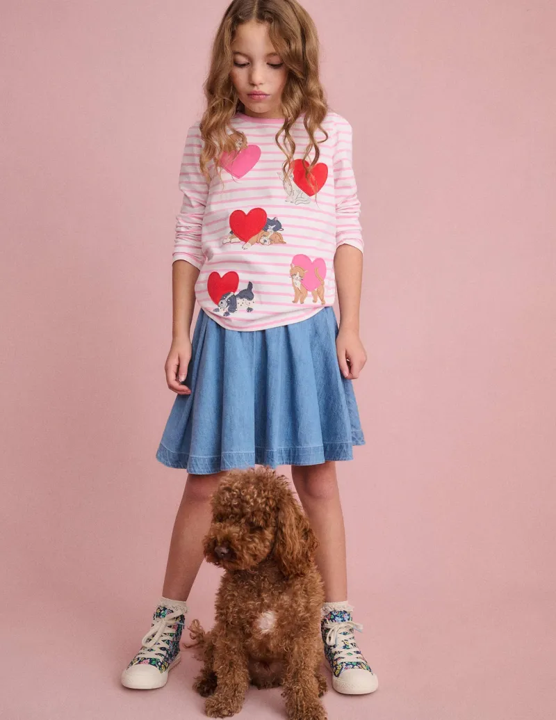 Oberteile & T-shirts | Boden T-Shirt mit Puffärmeln und Applikation-Kaugummirosa/Naturweiß Haustiere Kaugummirosa/NaturweißHaustiere