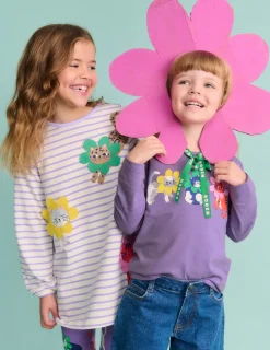 Oberteile & T-shirts | Boden T-Shirt mit Puffärmeln und Applikation-Asternlila Blumen Katzen AsternlilaBlumenKatzen
