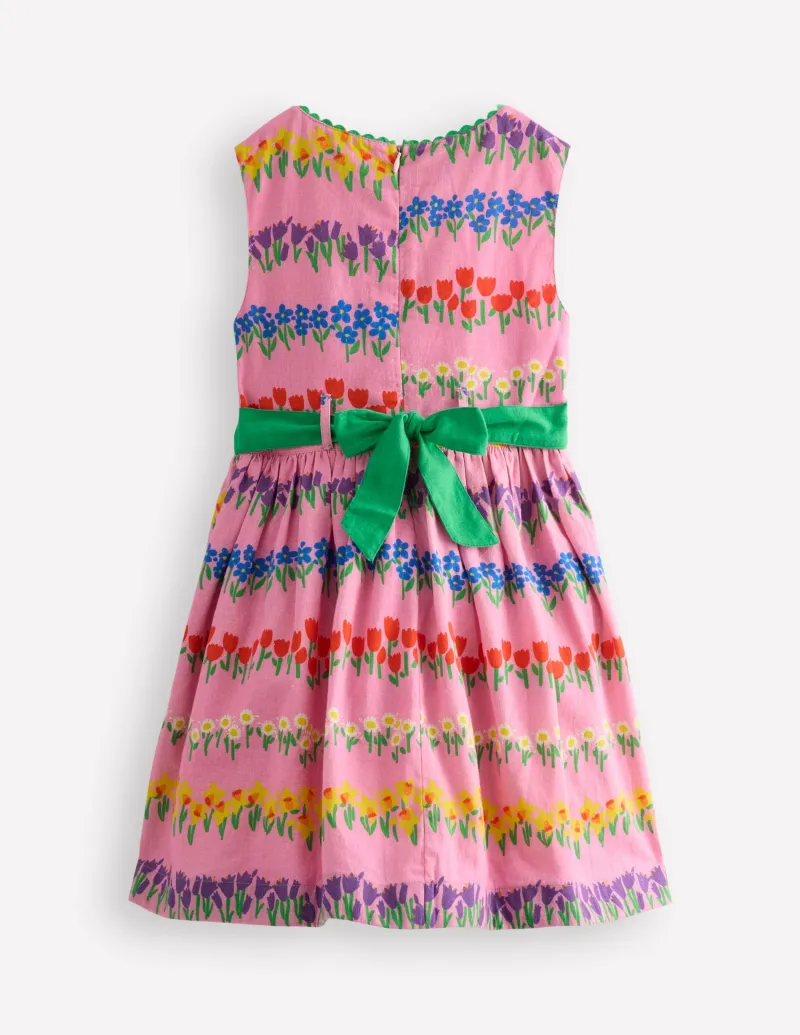 Kleider | Boden Vintage-Kleid aus Baumwolle und Leinen-Rosa Frühling Blumenmuster Streifen RosaFrühlingBlumenmusterStreifen