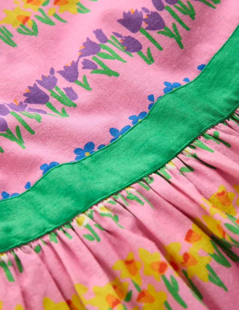 Kleider | Boden Vintage-Kleid aus Baumwolle und Leinen-Rosa Frühling Blumenmuster Streifen RosaFrühlingBlumenmusterStreifen