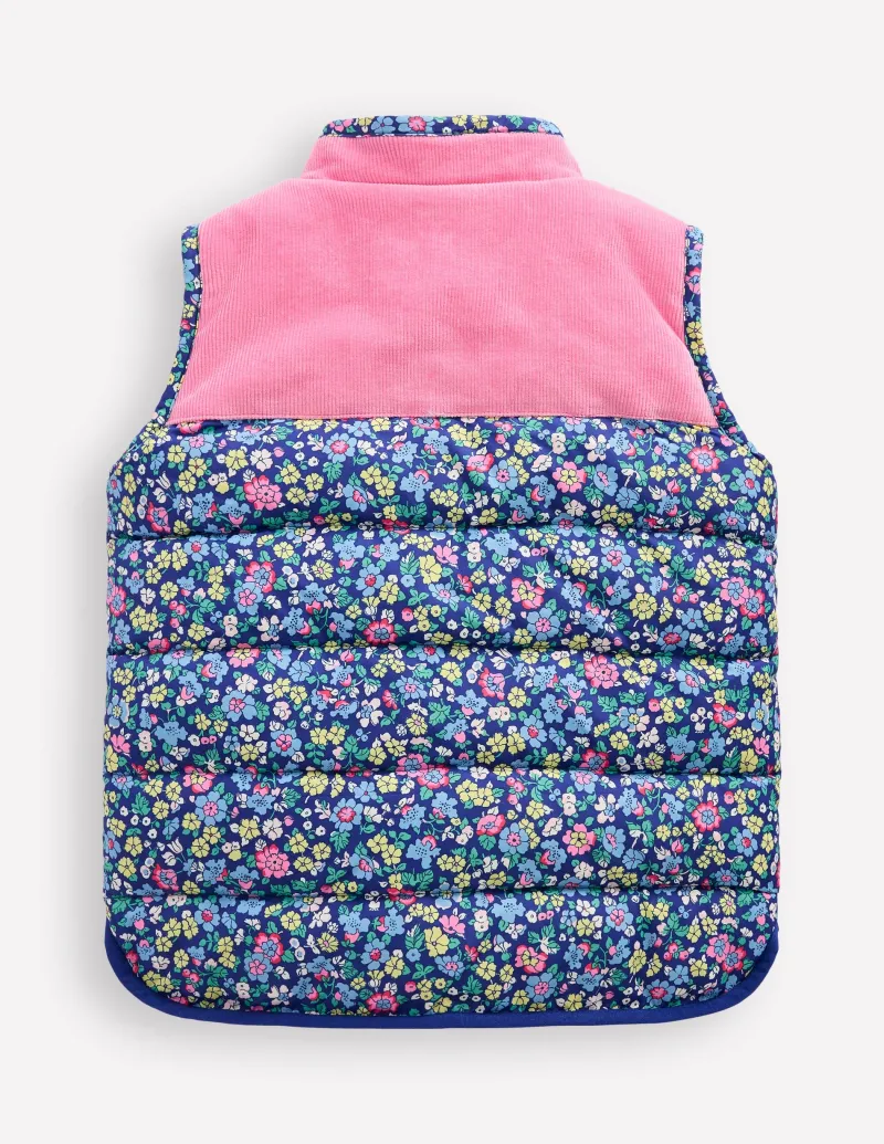 Mäntel & Jacken | Boden Weste aus Borg-Mix und Kragen-Saphirblau Nautisches Blumenmuster SaphirblauNautischesBlumenmuster
