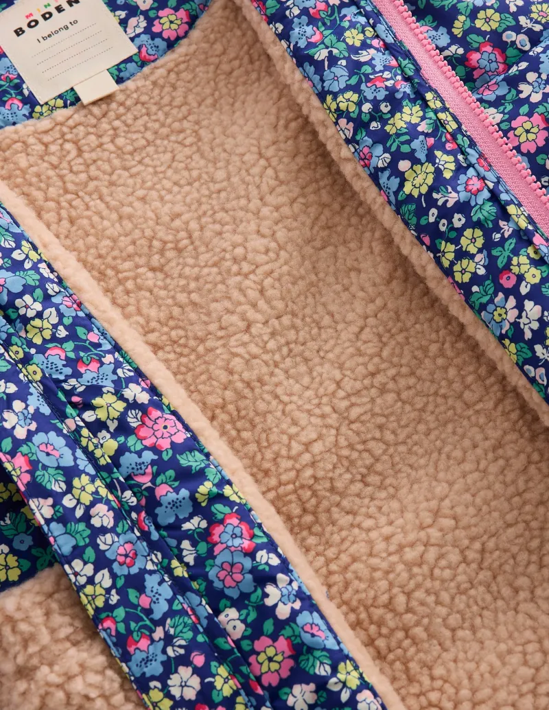 Mäntel & Jacken | Boden Weste aus Borg-Mix und Kragen-Saphirblau Nautisches Blumenmuster SaphirblauNautischesBlumenmuster