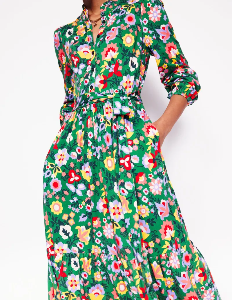 Kleider & Jumpsuits | Midi | Boden Willow Gestuftes Jerseykleid-Waldgras, Blühende Rebe Waldgras,BlühendeRebe