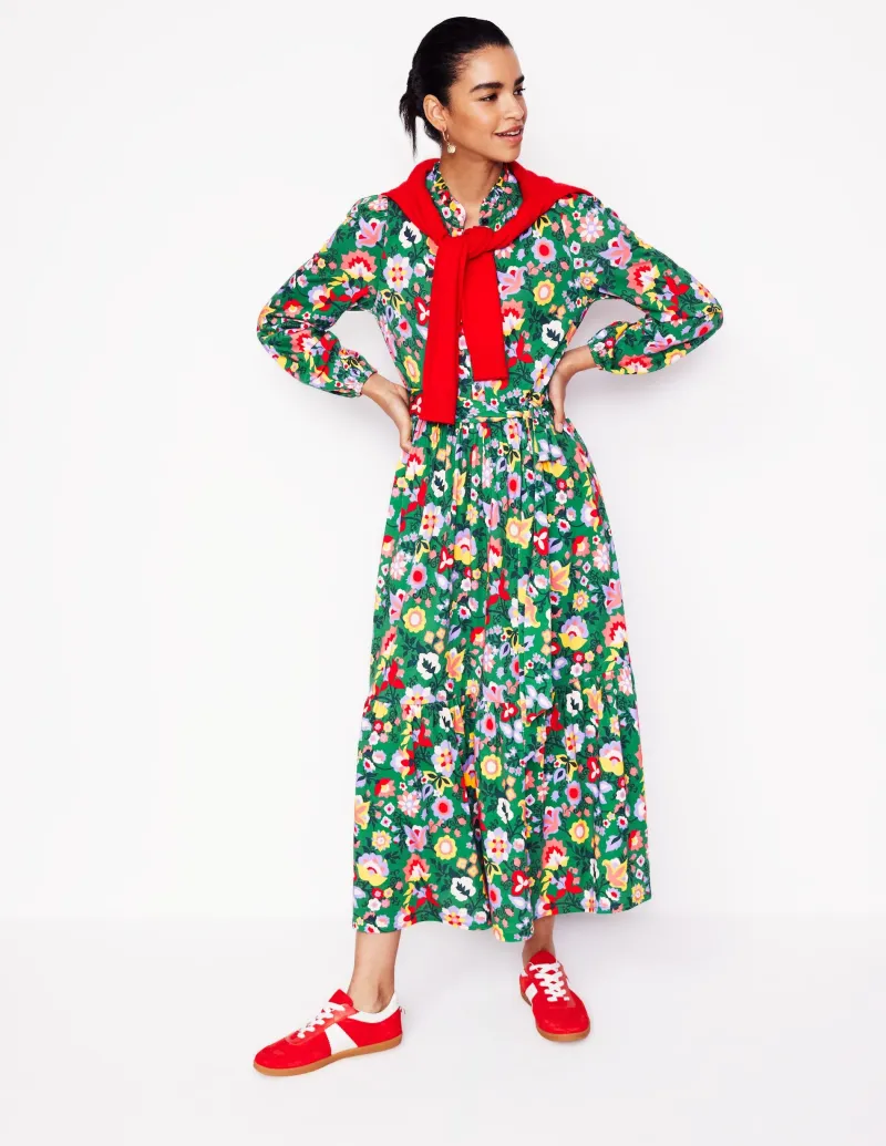Kleider & Jumpsuits | Midi | Boden Willow Gestuftes Jerseykleid-Waldgras, Blühende Rebe Waldgras,BlühendeRebe