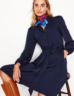 Kleider & Jumpsuits | Knielang | Boden Willow Kurzes Hemdblusenkleid mit Rüschen-Aqua Marine Marl AquaMarineMarl