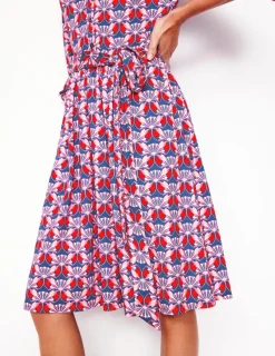 Kleider & Jumpsuits | Knielang | Boden Willow Kurzes Hemdblusenkleid mit Rüschen-Mohnrot, Geometrisches Gänseblümchenmuster Mohnrot,GeometrischesGänseblümchenmuster