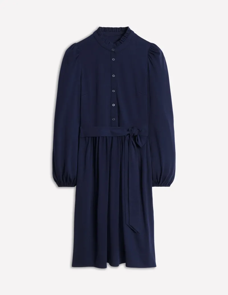 Kleider & Jumpsuits | Knielang | Boden Willow Kurzes Hemdblusenkleid mit Rüschen-Aqua Marine Marl AquaMarineMarl