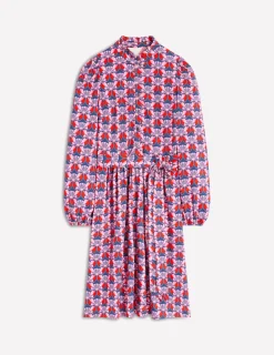 Kleider & Jumpsuits | Knielang | Boden Willow Kurzes Hemdblusenkleid mit Rüschen-Mohnrot, Geometrisches Gänseblümchenmuster Mohnrot,GeometrischesGänseblümchenmuster